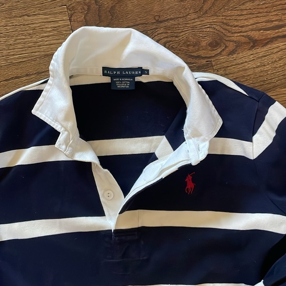 Ralph Lauren Cotton Rugby Dress 3/4 Sleeve Navy Stripe - Picture 2 of 6
